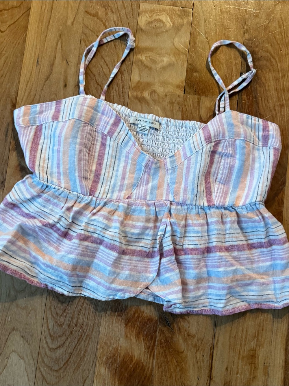 American Eagle Pastel Striped Smocked Back Cami